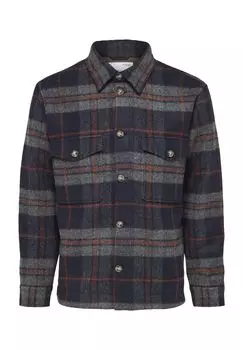 Рубашка, из шерсти, стандартного кроя, воротник «Кент», мужская SELECTED, темно-синий