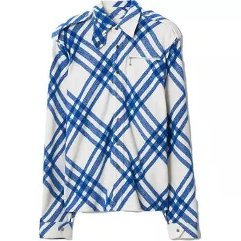 Рубашка из шерстяной смеси в винтажную клетку Burberry, Knight Blue
