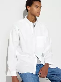 Рубашка из широкого сукна воротник на пуговицах Uniqlo, белый