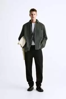 Рубашка из синтетической шерсти ZARA, зеленый мох