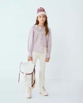 Рубашка из сирсукера в мелкую клетку для девочек в стиле фэнтези с длинными рукавами, воротником и деталями в виде халата на груди и спине Kids El Corte Ingls, цвет 284 Lila