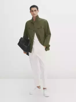Рубашка из смешанного хлопка и нейлона с карманами Massimo Dutti, хаки