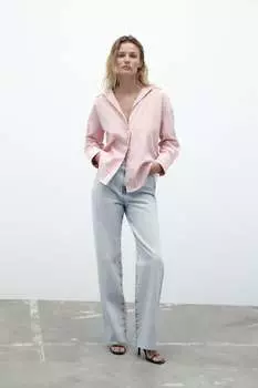 Рубашка из смешанного хлопка оксфорд ZARA, красный белый