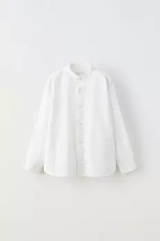 Рубашка из смешанного льна ZARA, белый