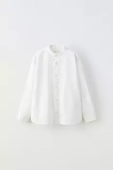 Рубашка из смешанного льна ZARA, белый