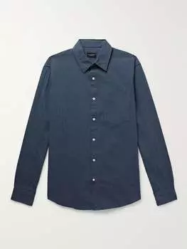 Рубашка из смеси хлопка и льна из шамбре CLUB MONACO, нави