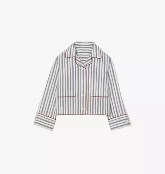 Рубашка из смеси хлопка и льна с контрастной окантовкой и узором в полоску Sandro, синий