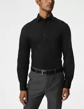 Рубашка из смеси хлопка и смесового хлопка Slim Fit Easy Iron Marks & Spencer, черный