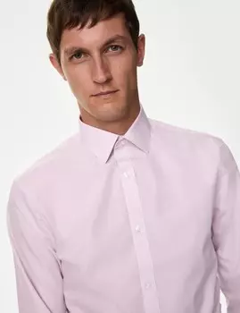 Рубашка из смеси хлопка и смесового хлопка Slim Fit Easy Iron Marks & Spencer, розовый