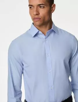 Рубашка из смеси хлопка и смесового хлопка Slim Fit Easy Iron Marks & Spencer, средний синий