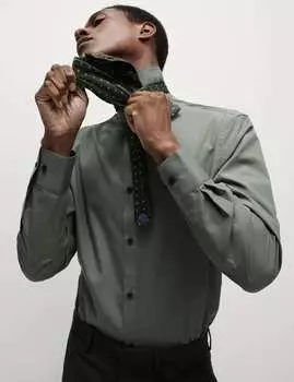 Рубашка из смеси хлопка и смесового хлопка Slim Fit Easy Iron Marks & Spencer, хаки