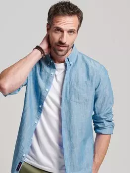 Рубашка из смеси льна и органического хлопка Superdry Studios, синий чепчик