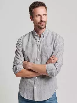 Рубашка из смеси льна и органического хлопка Superdry Studios, черная полоска