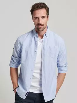 Рубашка из смеси льна и органического хлопка Superdry Studios, синяя полоска на капоте