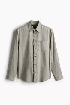Рубашка из смеси льна, стандартного кроя H&M, зеленый