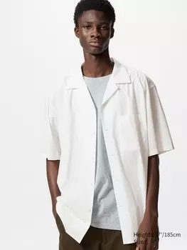 Рубашка из смеси модала и хлопка, короткий рукав Uniqlo, цвет 00 белый