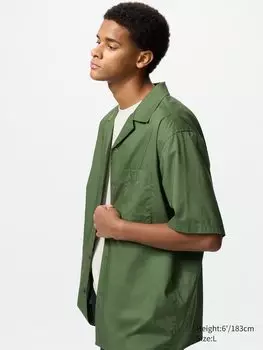 Рубашка из смеси модала и хлопка, короткий рукав Uniqlo, цвет 57 зеленый