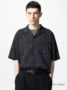 Рубашка из смеси модала и хлопка с принтом и коротким рукавом Uniqlo, цвет 09 черный