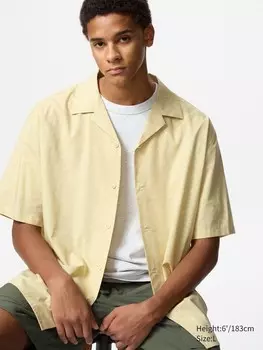 Рубашка из смеси модала и хлопка с принтом и коротким рукавом Uniqlo, цвет 41 желтый