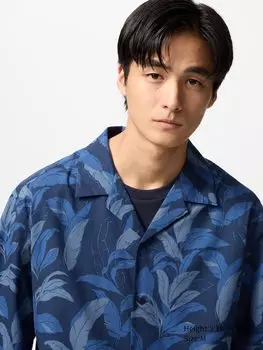Рубашка из смеси модала и хлопка с принтом и коротким рукавом Uniqlo, цвет 69 синий