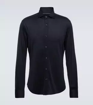 Рубашка из смеси шелка и хлопка Brunello Cucinelli, синий