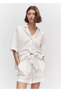 Рубашка из смесового хлопка и льна Mango, белый