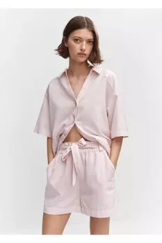 Рубашка из смесового хлопка и льна Mango, розовый