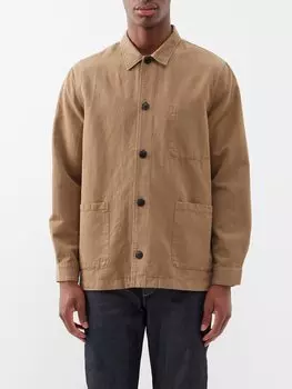 Рубашка из смесового хлопка с накладными карманами Sunspel, коричневый
