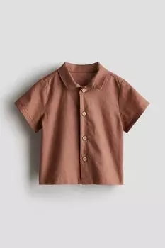 Рубашка из смесового льна H&M, коричневый