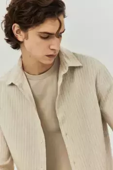 Рубашка из смесового льна обычного кроя H&M, бежевый