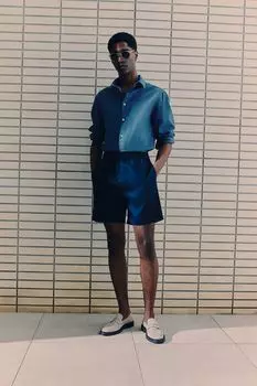 Рубашка из смесового льна обычного кроя H&M, синий