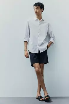 Рубашка из смесового льна обычного кроя H&M, белый