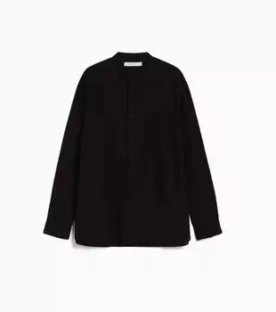 Рубашка из смесового льна с длинными рукавами Bershka Long Sleeve Linen Blend, черный