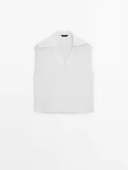 Рубашка из смесового льна с контрастными пуговицами Massimo Dutti, белый