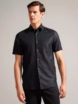 Рубашка из смесового льна с короткими рукавами Kingfrd Ted Baker, черный