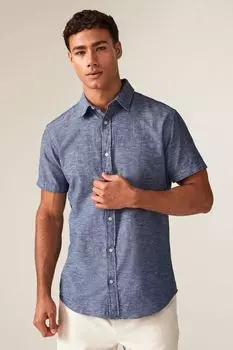 Рубашка из смесового льна с короткими рукавами Jack & Jones, синий