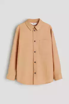Рубашка из смесового льна с вышитым мотивом H&M, бежевый