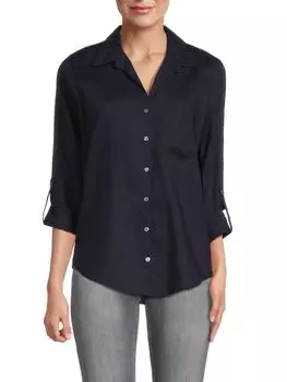 Рубашка из смесового льна Saks Fifth Avenue, темно-синий