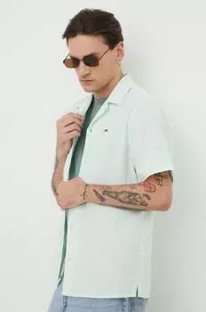 Рубашка из смесового льна Tommy Jeans, зеленый
