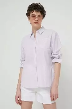 Рубашка из смесового льна Tommy Jeans, фиолетовый