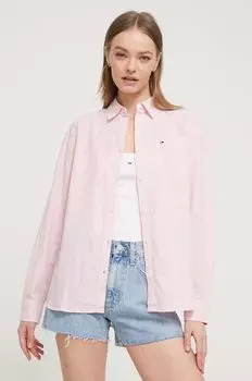 Рубашка из смесового льна Tommy Jeans, розовый