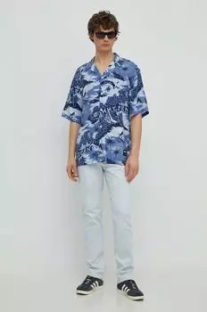 Рубашка из смесового льна Tommy Jeans, синий