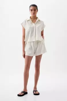 Рубашка из смесового льна укороченного кроя с короткими рукавами Gap, белый