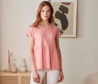 Рубашка из смесового материала с вышивкой кораллового цвета Tchibo, коралловые цвета