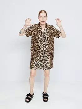 Рубашка из смесового органического хлопка с леопардовым принтом Raey, коричневый