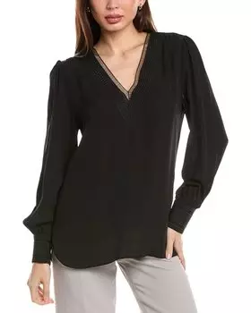 Рубашка из смесового шелка с вышивкой от Elie Tahari, черный