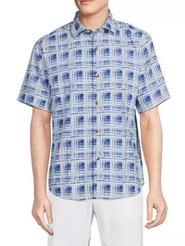 Рубашка из смесового шелка в клетку Echo Beach Tommy Bahama, цвет Royal Indigo