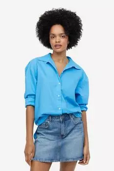 Рубашка из смесовой льняной ткани H&M, синий
