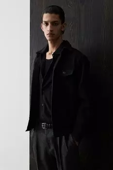 Рубашка из смесовой шерсти обычного кроя H&M, черный