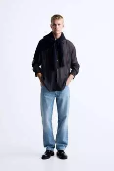 Рубашка из смесовой вискозы ZARA, синий